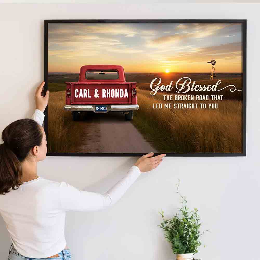 God Blessed The Broken Road Couple - Personalized Canvas Print - Gift For Her/Him, Husband/Wife, Couples on Anniversary, Valentine's Day