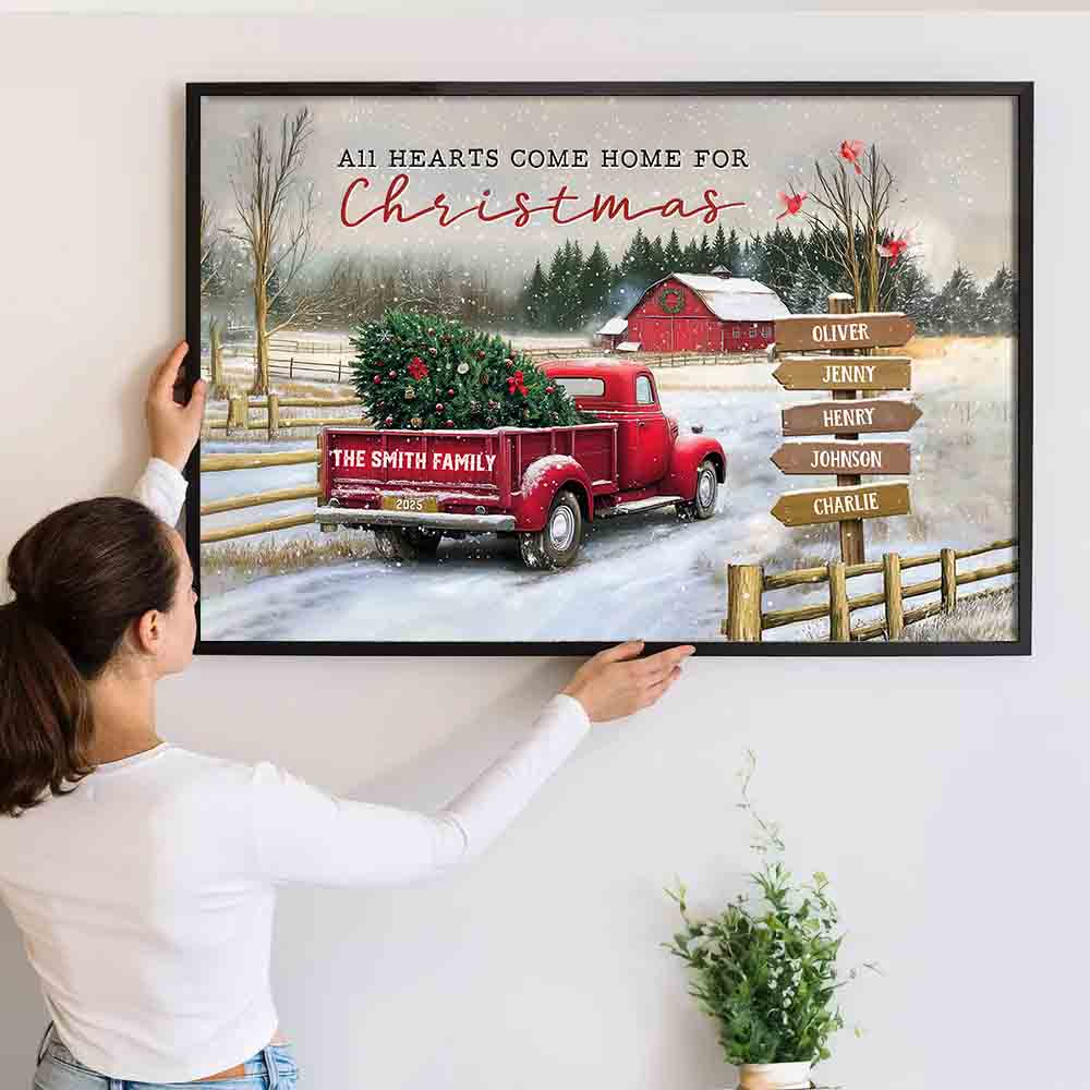 All Hearts Come Home For Christmas - Personalized Canvas - Gift For Family Members, Mom and Dad