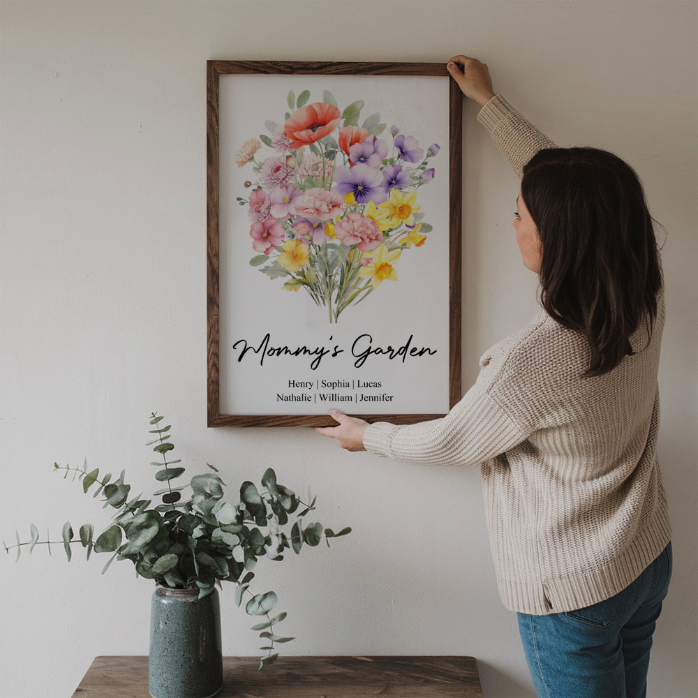 Family Birth Flower Bouquet Flowers - Personalized Canvas Prints - Mother's Day Gift For Mom, Grandma