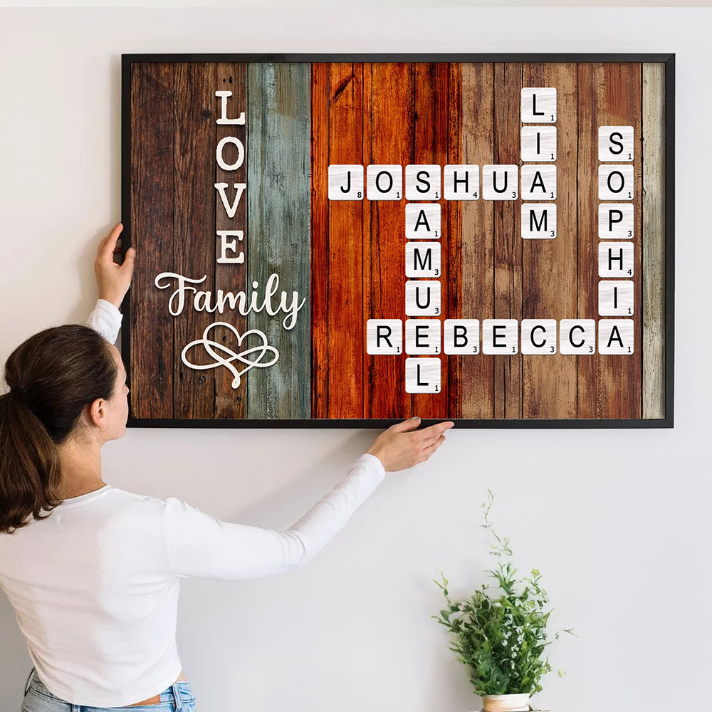Family Crossword Art - Created In A Moment, Treasured Forever - Personalized Canvas - Gift For Family Members, Mom and Dad