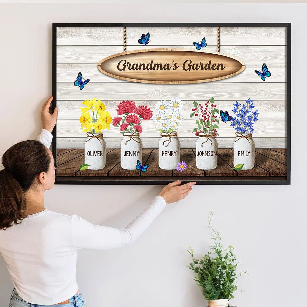 Grandma‘s Garden Watercolor Birth Month Flowers - Personalized Canvas - Gift for Grandma, Mom