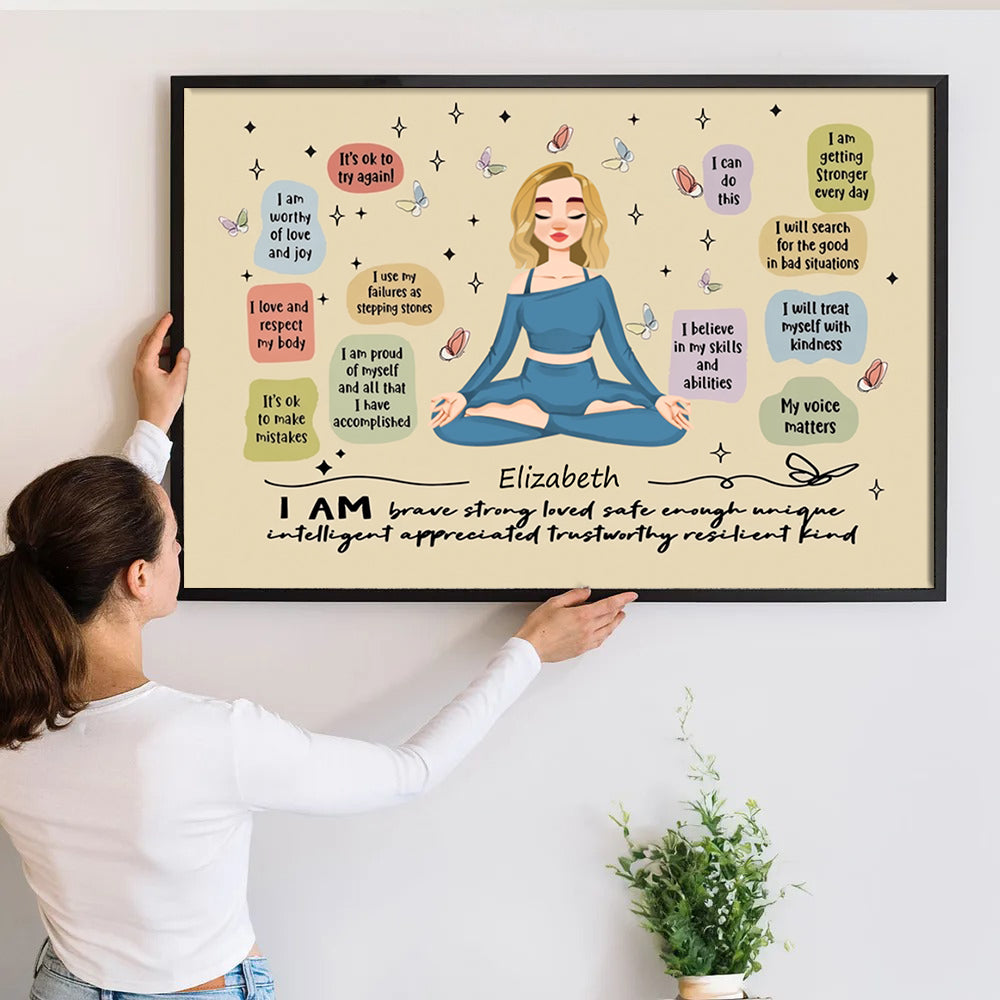 I Am Brave Strong Loved - Personalized Canvas - Gift For Women, Yoga Lovers, Mental Health Gifts