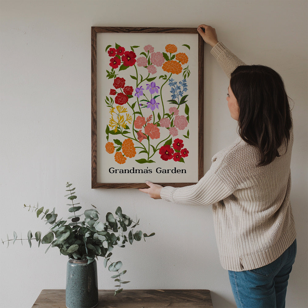 Custom Family Birth Flower Bouquet Artwork Minimalist - Personalized Canvas - Mother's Day Gift For Mom, Grandma