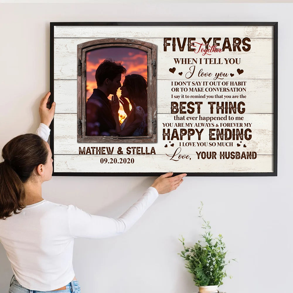 Custom Photo Five Years Together Couple - Personalized Canvas Print - Gift For Her/Him, Husband/Wife, Couples on Anniversary, Valentine's Day