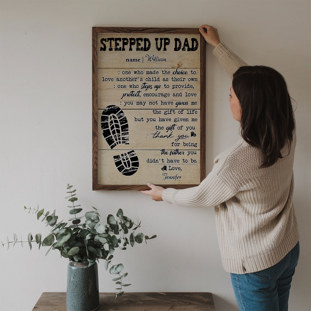Stepped Up Dad Happy Father's Day - Personalized Canvas Print - Father's Day Gift For Step Dad