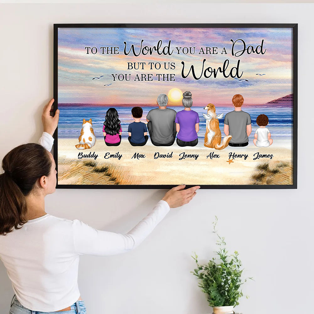 Dad And Sons Daughters Retro Vintage Beach - Personalized Canvas - Father's Day Gift, Birthday Gift For Dad, Daddy