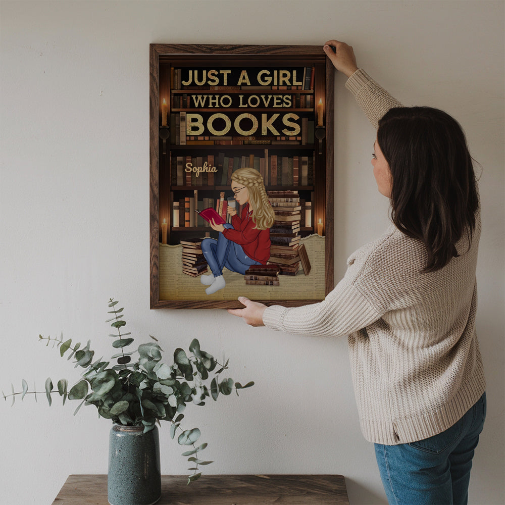 Just A Girl Who Loves Books Reading - Personalized Canvas Print - Gift For Librarian, Book Lovers