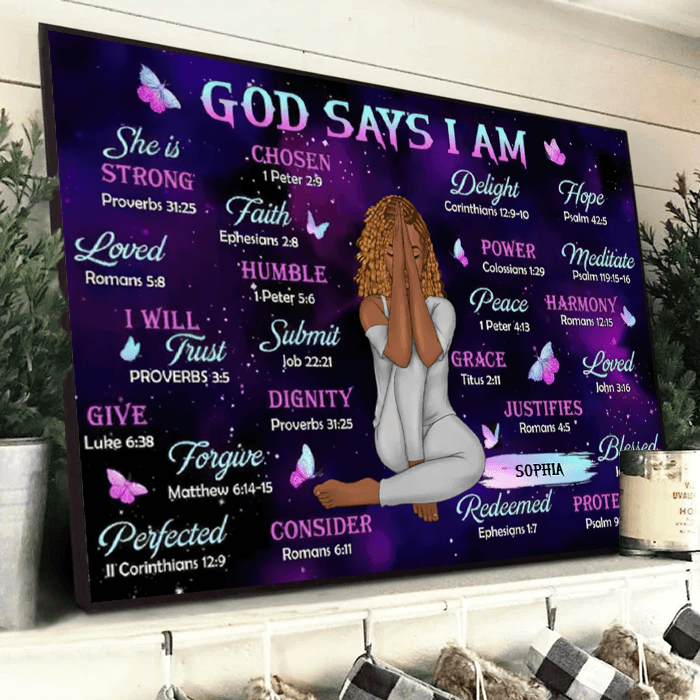 God Says I Am - Custom Canvas - Personalized Gift for Christian Girl, Woman, Wife, Girlfriend