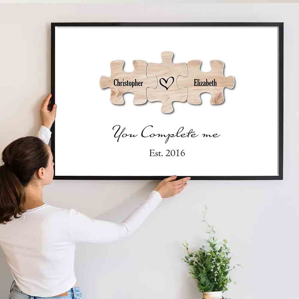 You Complete Me Couple Puzzle - Personalized Canvas Prints - Gift For Her/Him, Husband/Wife, Couples on Anniversary, Valentine's Day