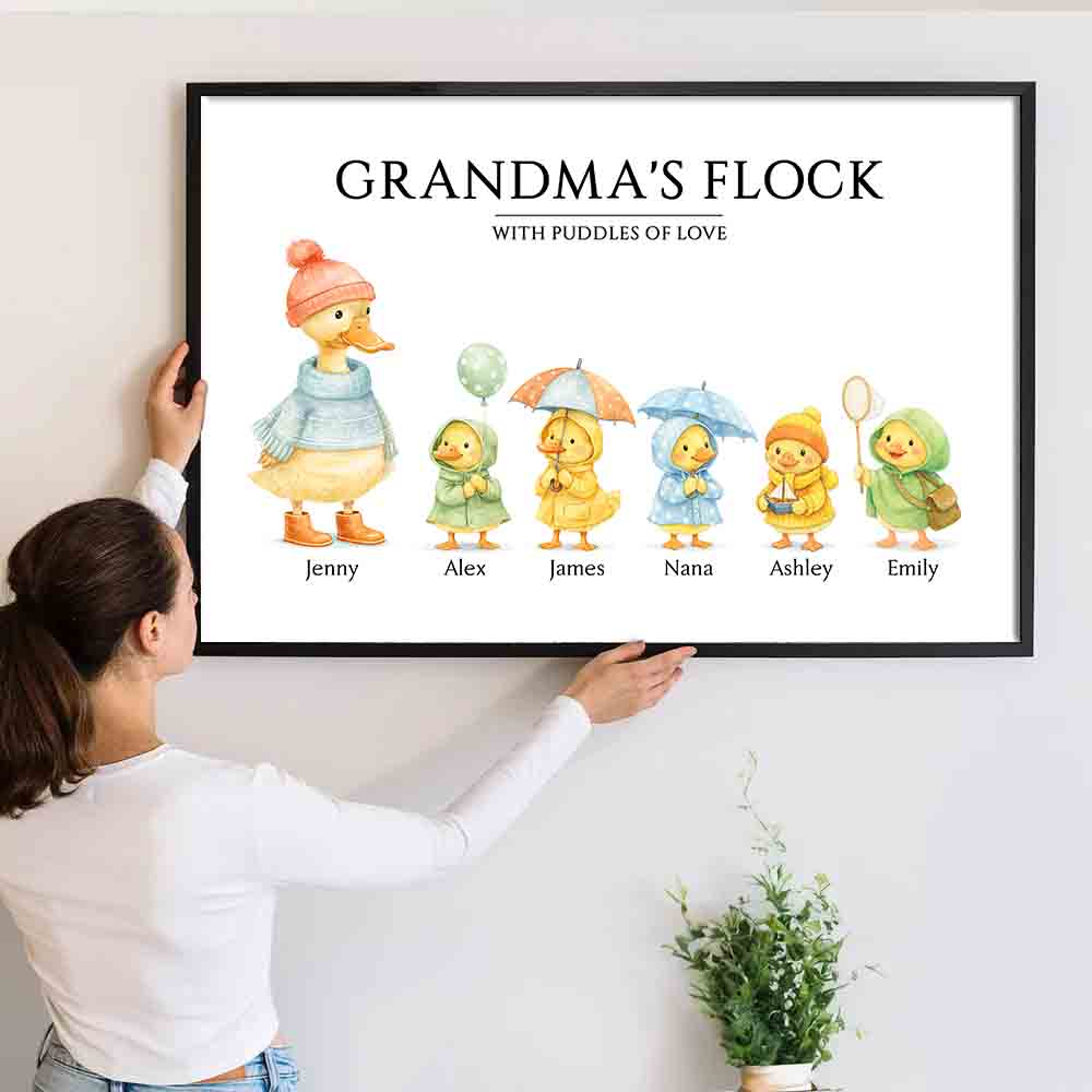 Grandparents's Flock with Puddles of Love - Personalized Canvas Prints - Gift For Grandma, Grandpa, Grandparents
