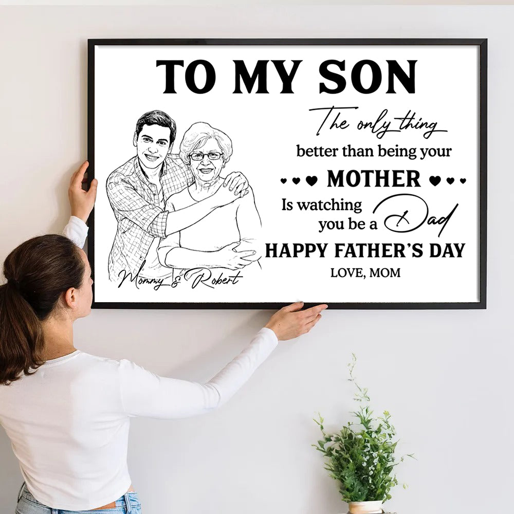 Custom Photo Pencil Sketch To Our Son From Parents - Personalized Canvas Prints - Father’s Day Gift For Son, New Dad Gift for Son