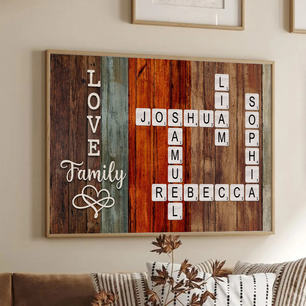 Family Crossword Art - Created In A Moment, Treasured Forever - Personalized Canvas - Gift For Family Members, Mom and Dad