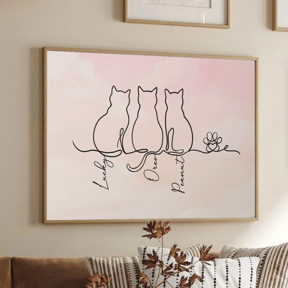 Adorable Cat Line - Personalized Canvas - Gift For Cat Lovers, Cat Mom, Cat Dad