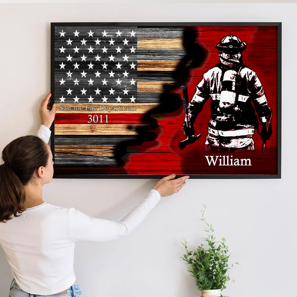 Half Thin Red Line Bunker Gear - Personalized Canvas - Gift For Firefighter, Paramedic
