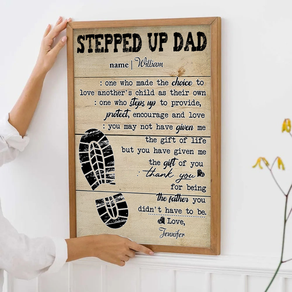 Stepped Up Dad Happy Father's Day - Personalized Canvas Print - Father's Day Gift For Step Dad