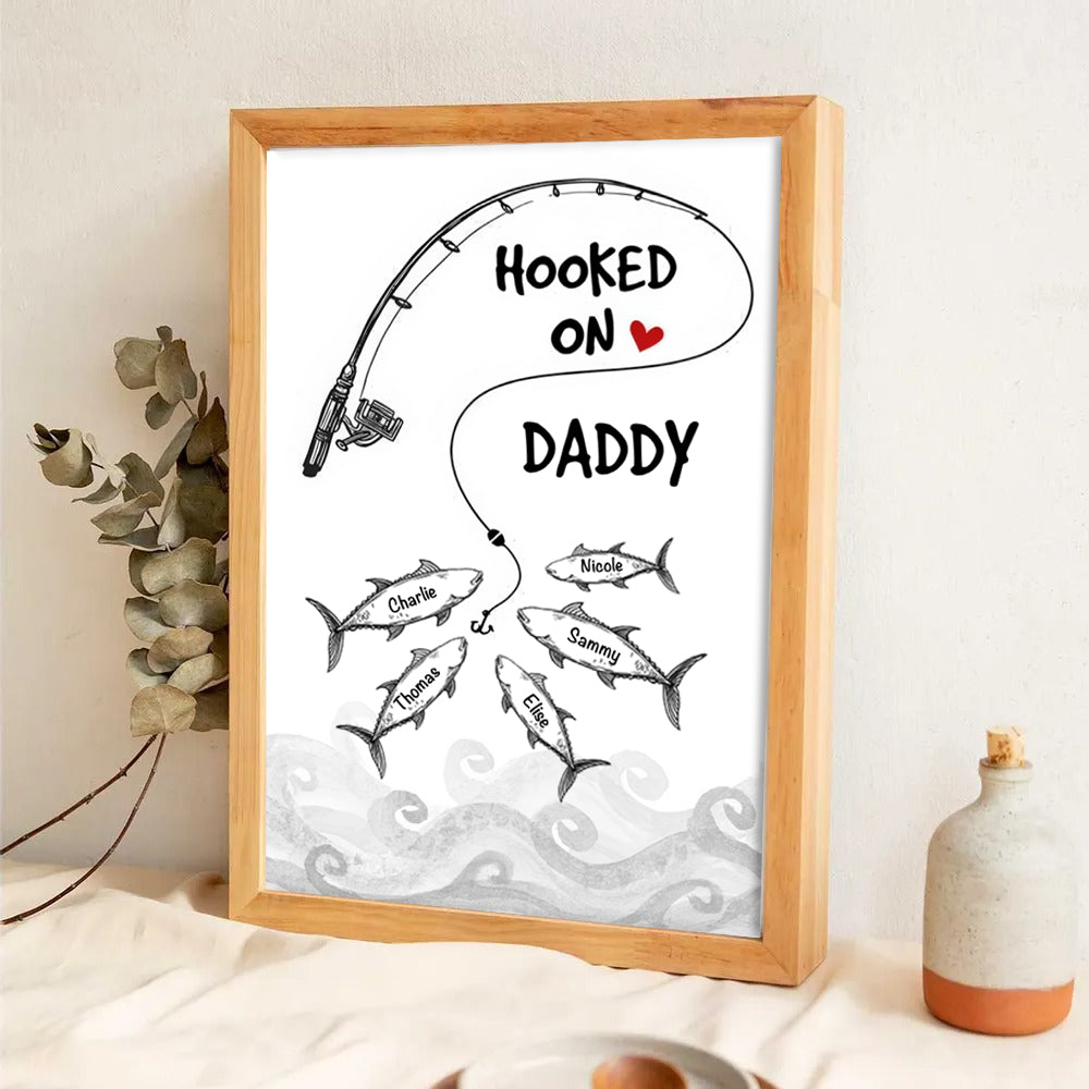 Fishes Hooked On Daddy Grandpa - Personalized Canvas Print - Father's Day Gift For Fisher, Fisherman, Fishing Lovers