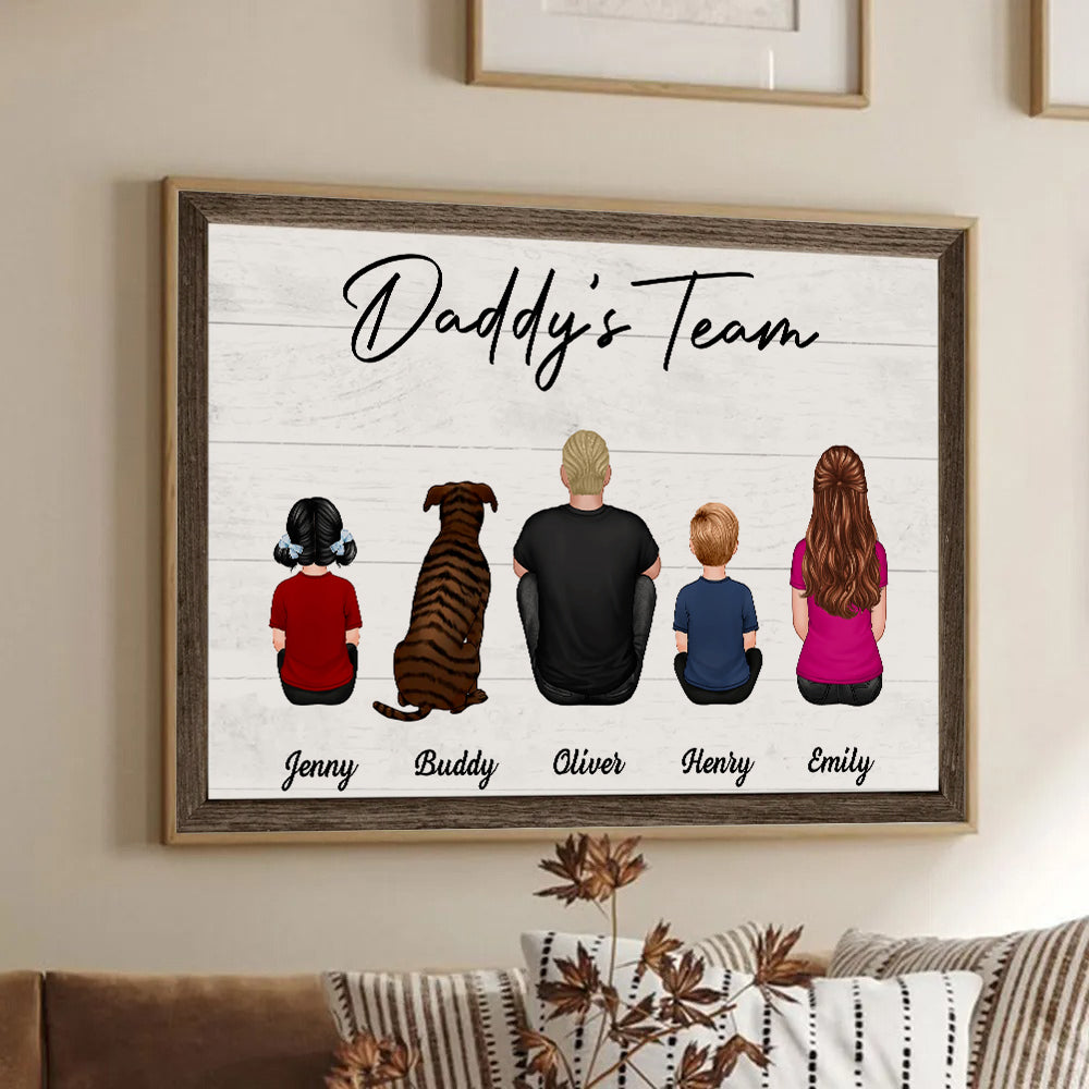 Daddy‘s Team Family Sitting - Personalized Canvas - Father's Day Gift, Birthday Gift For Dad, Daddy