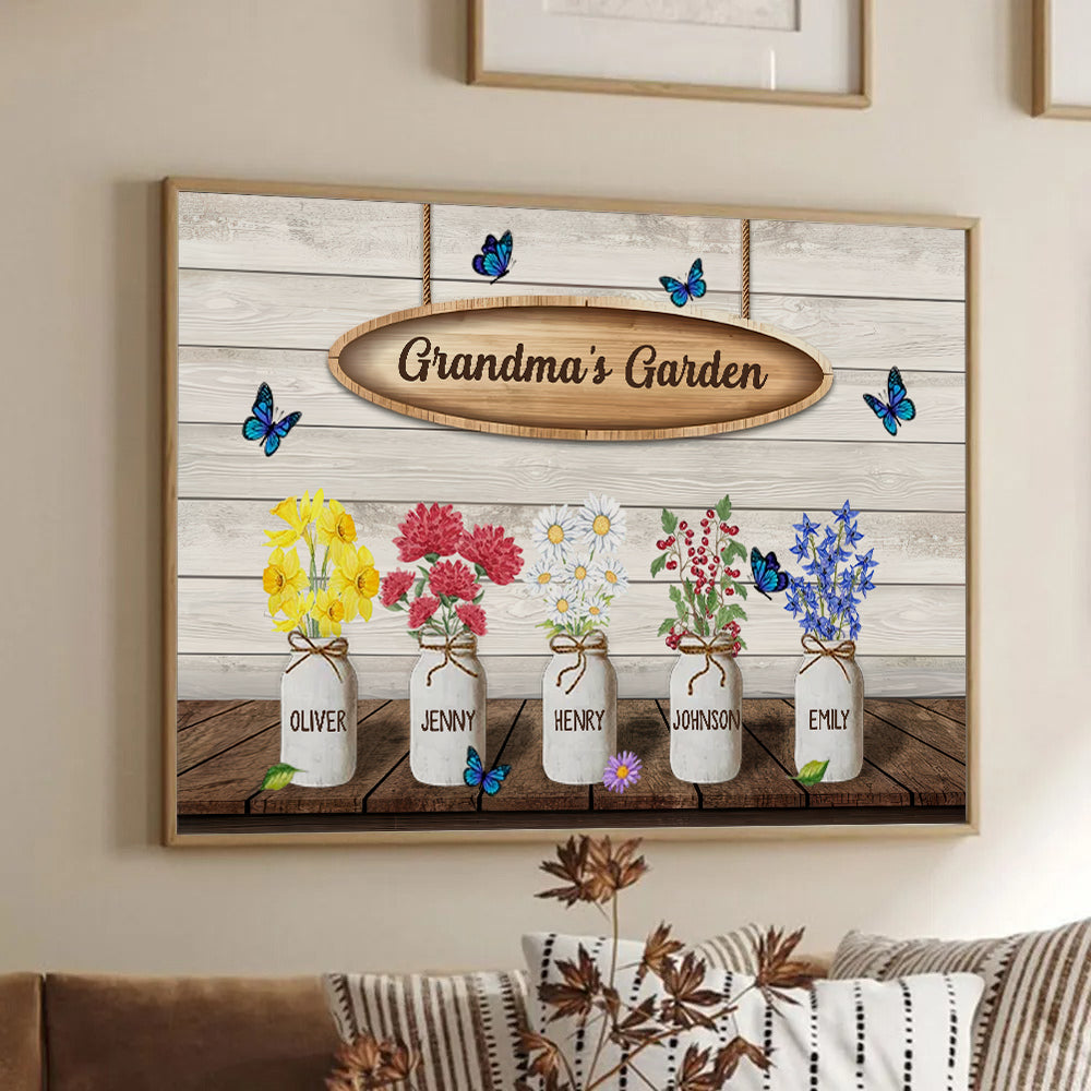 Grandma‘s Garden Watercolor Birth Month Flowers - Personalized Canvas - Gift for Grandma, Mom