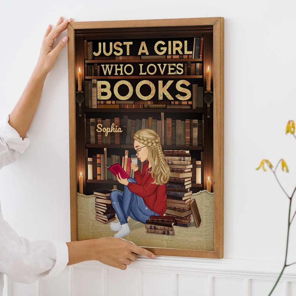 Just A Girl Who Loves Books Reading - Personalized Canvas Print - Gift For Librarian, Book Lovers