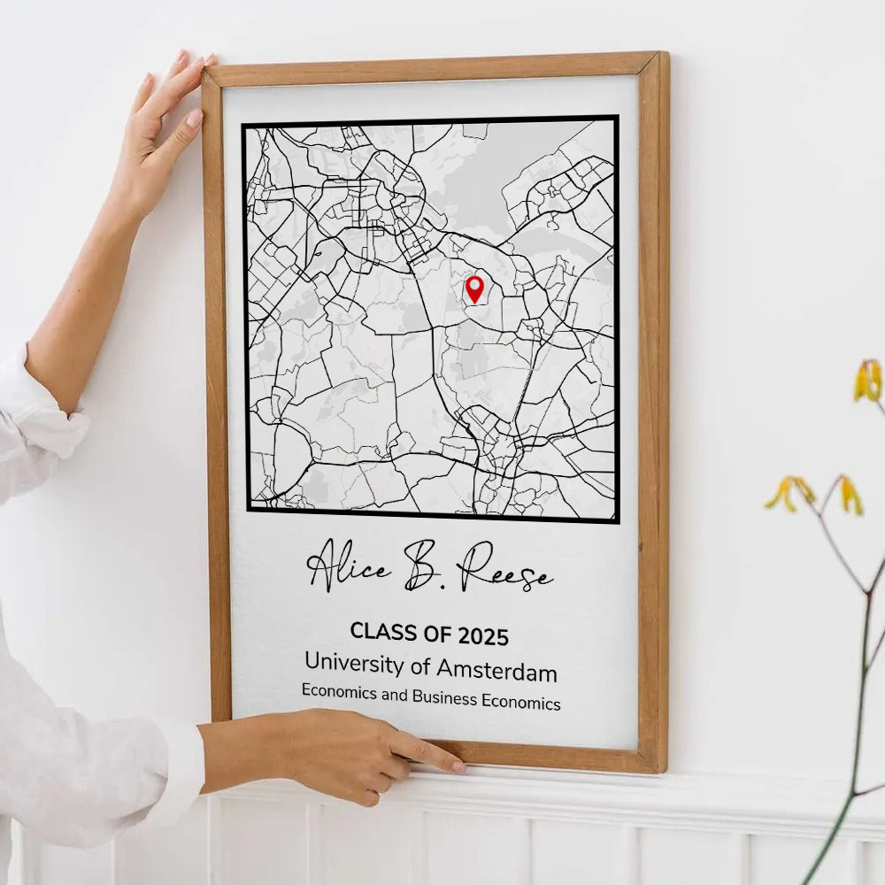 Graduation Gift Map Print - Personalized Canvas Print - Graduation Gifts, Presents & Ideas For Her/Him, Grad Ceremony, Commencement, Convocation, College & University
