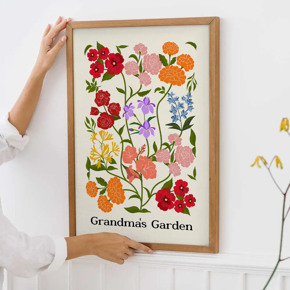 Custom Family Birth Flower Bouquet Artwork Minimalist - Personalized Canvas - Mother's Day Gift For Mom, Grandma