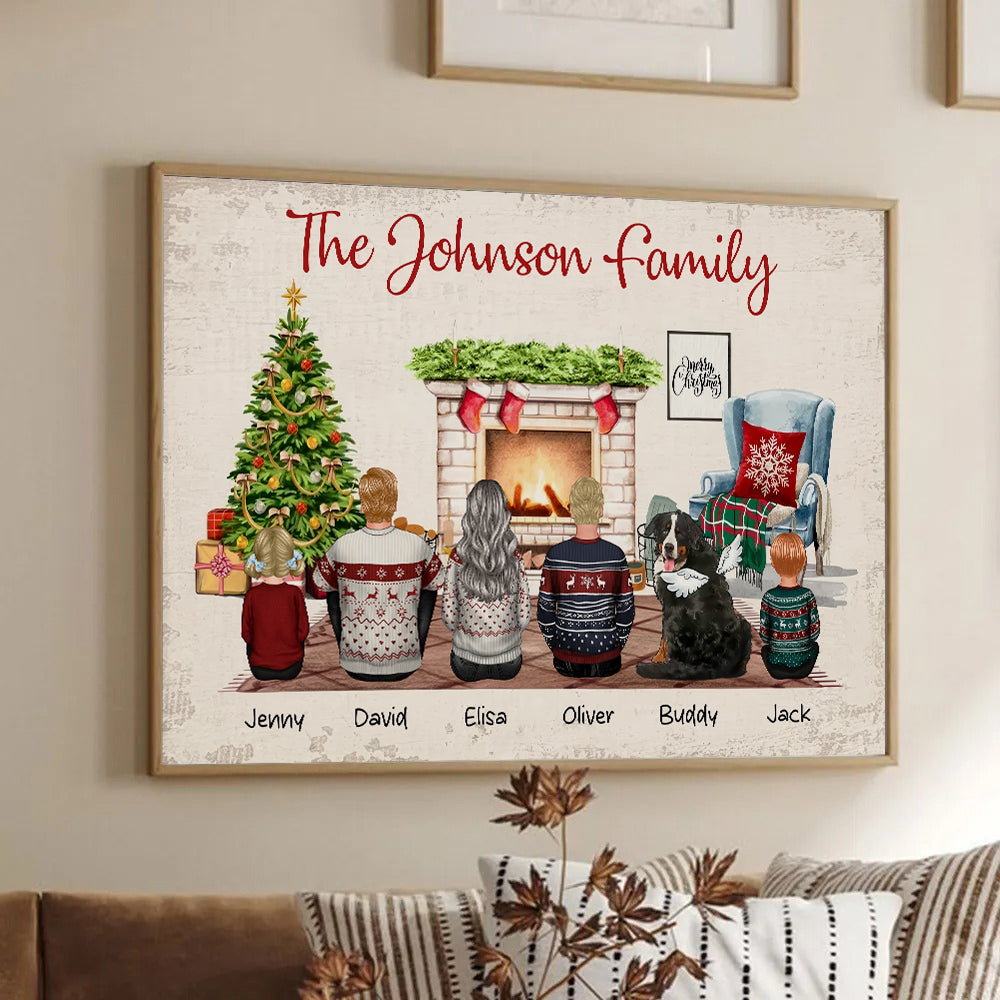 Christmas Family Back View Sitting Together - Personalized Canvas - Gift For Family Members, Mom and Dad