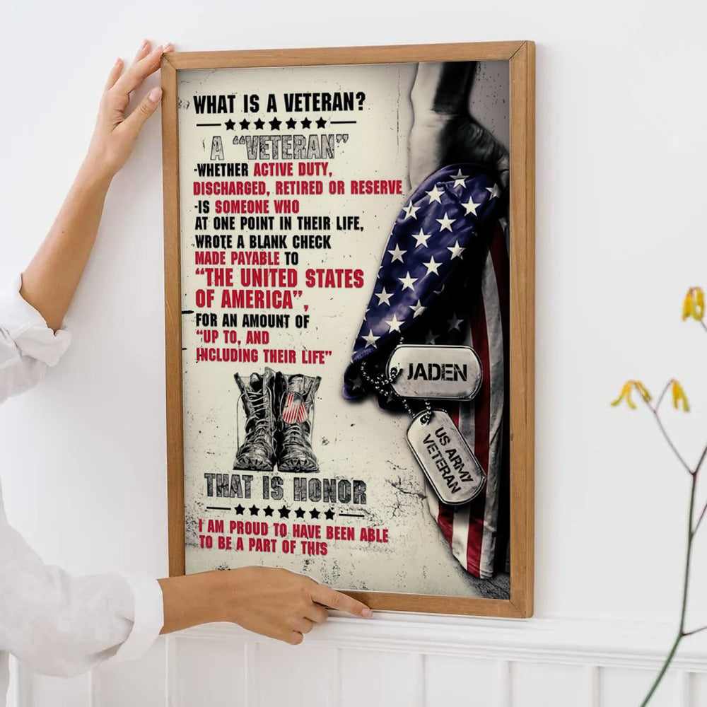 Personalized Name Proud Veteran - Personalized Canvas Print - Gift For Military Veteran Dad Grandpa Veteran