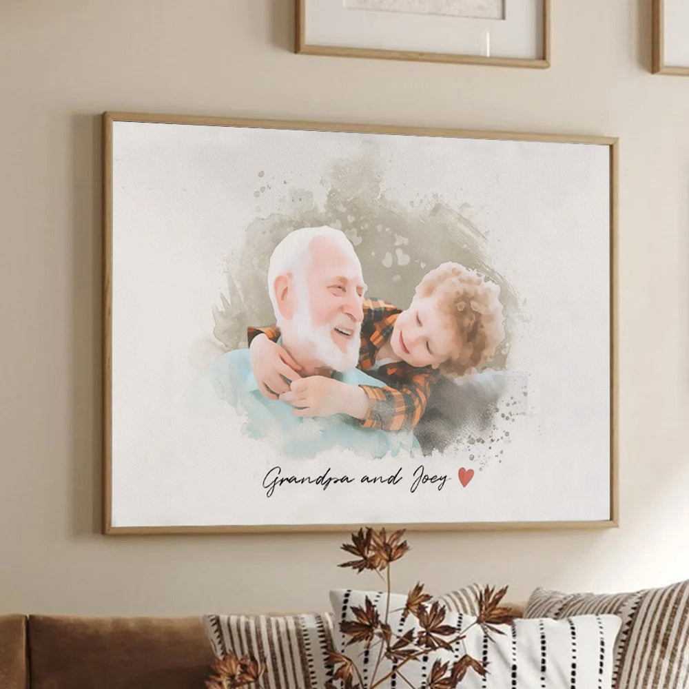 Custom Photo Grandpa and Kid Portrait - Personalized Canvas - Gift For Grandpa/Grandma, Mom/Dad