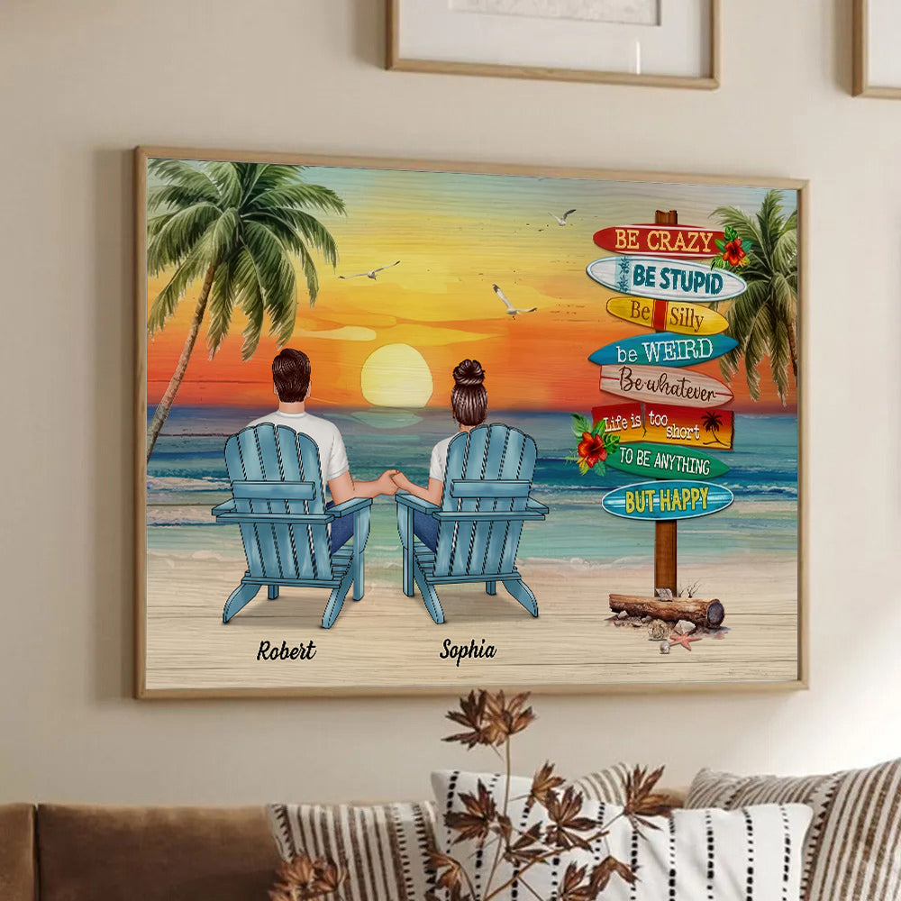Summer Couple Sitting Be Happy - Personalized Canvas - Gift For Her/Him, Husband/Wife, Couples on Anniversary, Valentine's Day