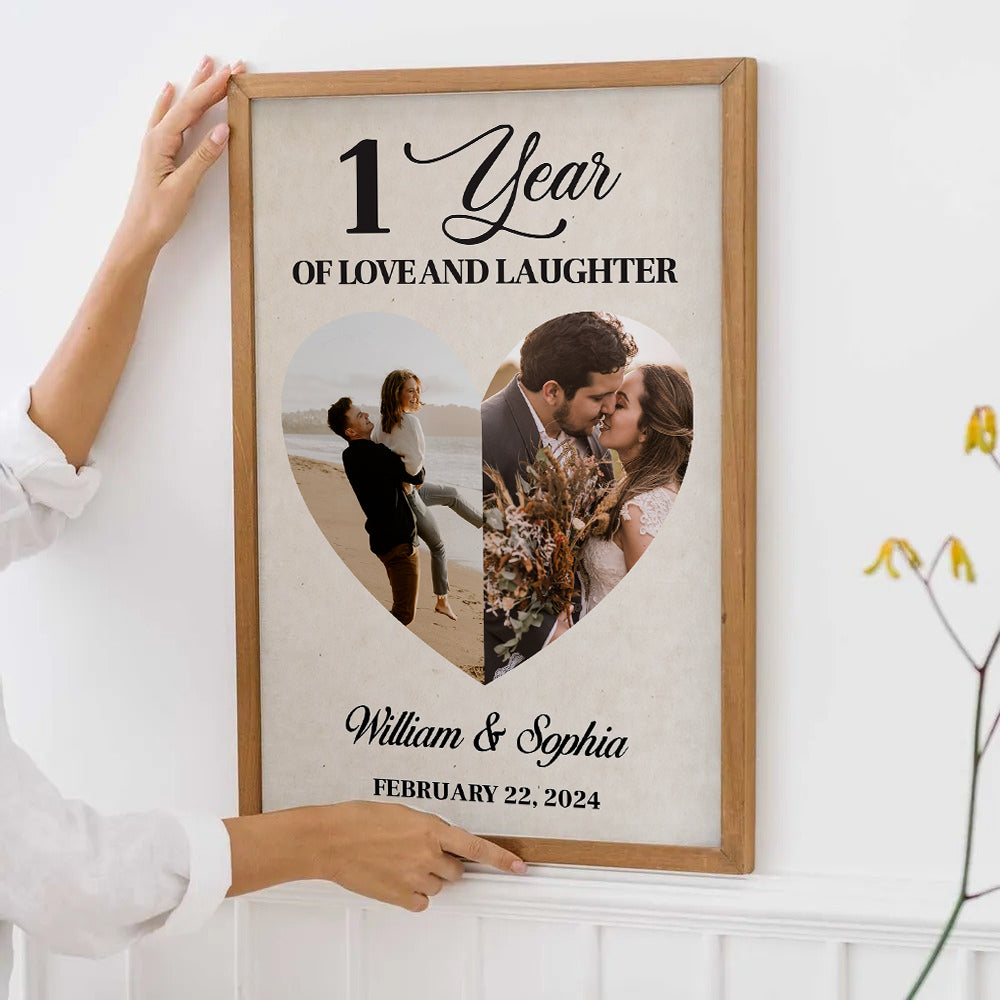 Custom Photo 1 Year Of Love And Laughter Couple - Personalized Canvas Print - Gift For Her/Him, Husband/Wife, Couples on Anniversary, Valentine's Day