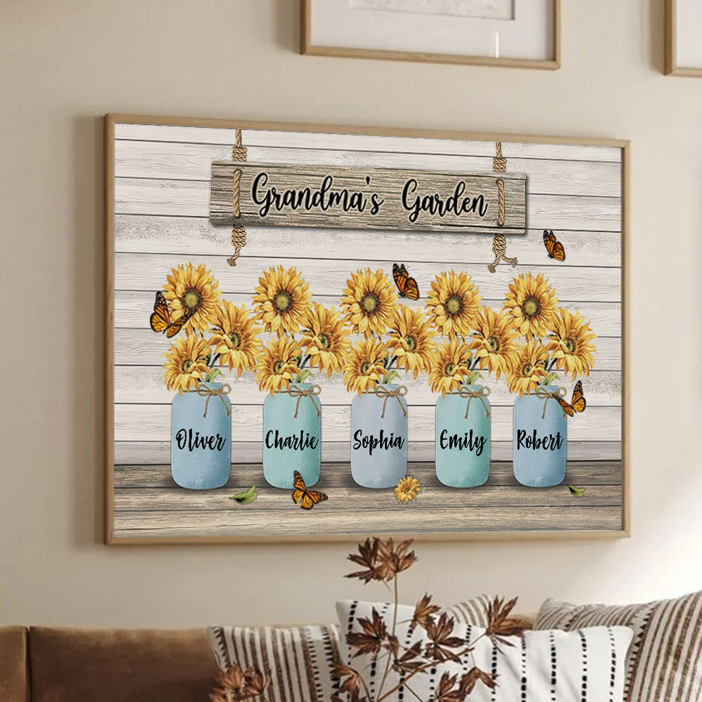 Grandma‘s Garden Sunflower Vase - Personalized Canvas - Gift for Grandma, Nana, Grandparent