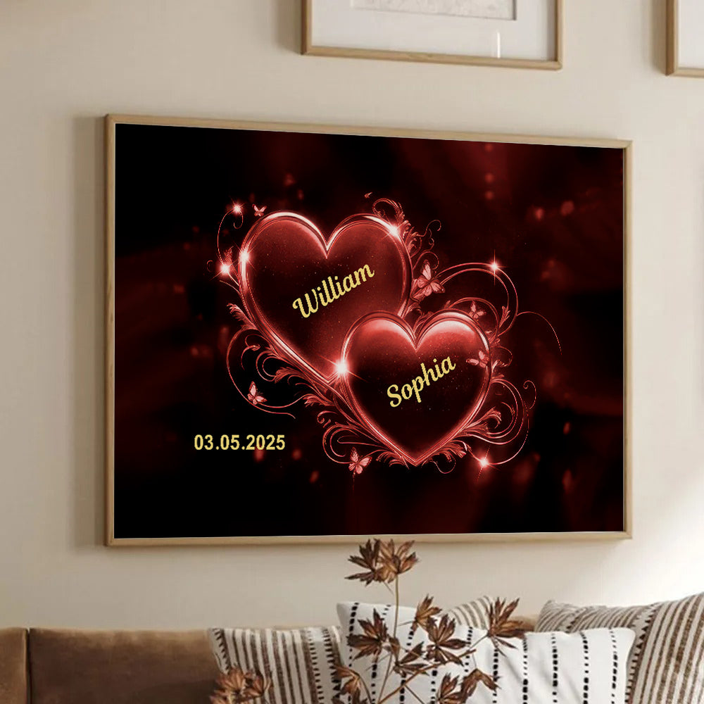Romantic Couple Heart - Personalized Canvas - Gift For Her/Him, Husband/Wife, Couples on Anniversary, Valentine's Day