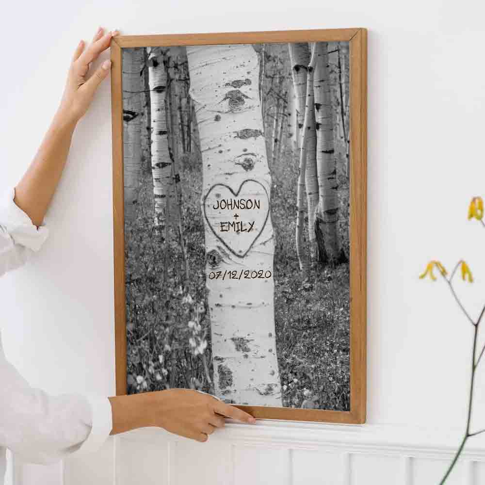 Couple Names Tree Carving - Personalized Canvas Prints - Gift For Her/Him, Wife/Husband, Girlfriend/Boyfriend on Anniversary, Valentine's Day