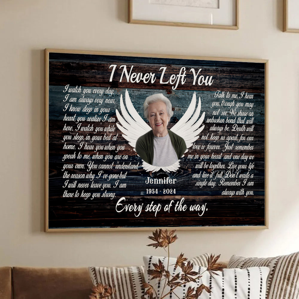 Custom Photo Angel Wings I Never Left You - Memorial Gift - Personalized Canvas For Family Members, Loss of Mom, Dad