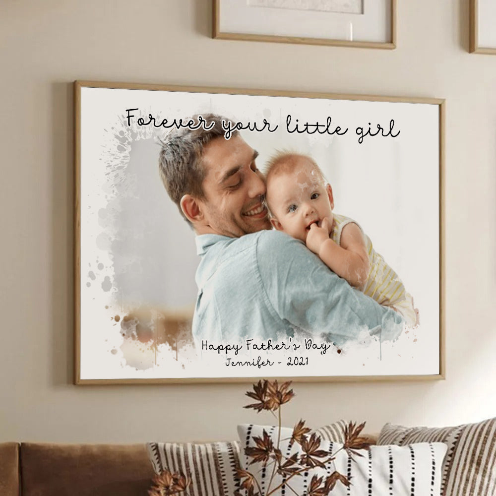 Custom Photo Dad and Kid Portrait - Personalized Canvas - Father's Day Gift For Dad, Daddy