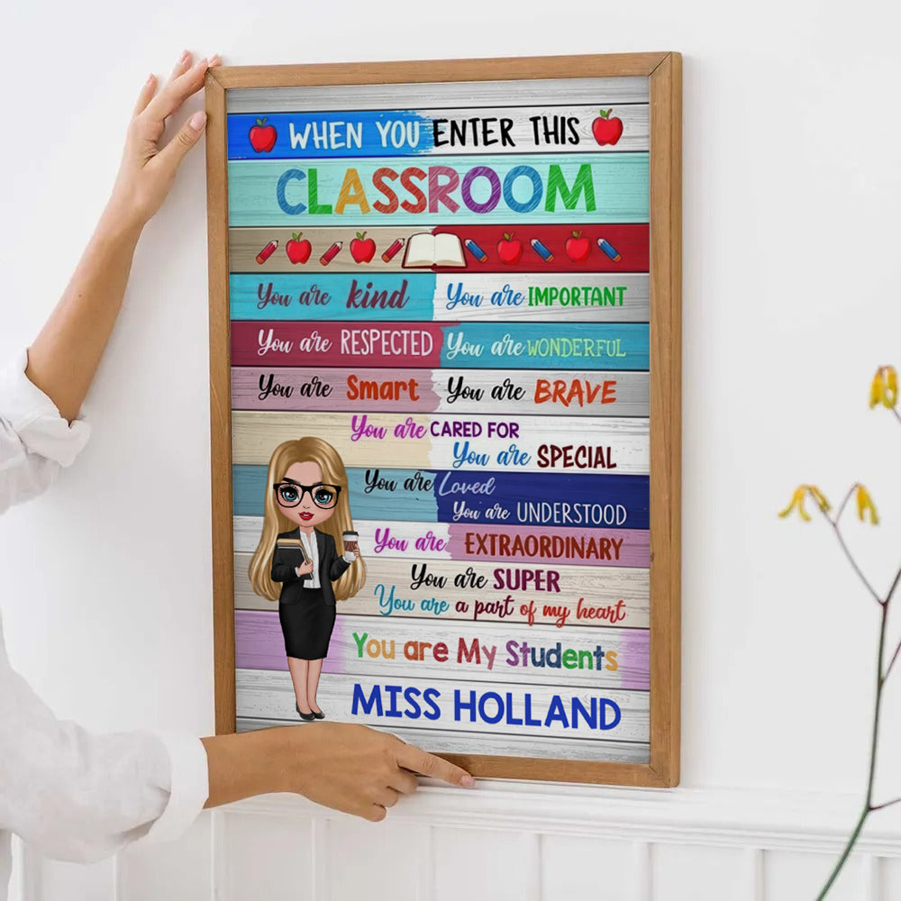 Colorful Doll Teacher Classroom Welcome - Personalized Canvas - Back To School, 1st Day of School - Custom Gift For Teachers & Educators, Classroom Decoration