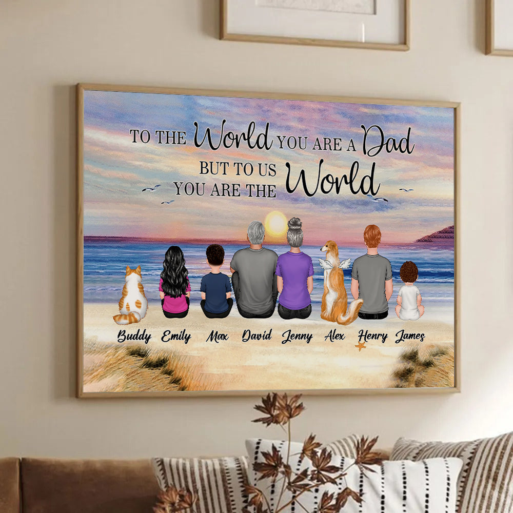 Dad And Sons Daughters Retro Vintage Beach - Personalized Canvas - Father's Day Gift, Birthday Gift For Dad, Daddy