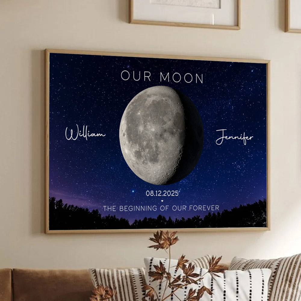 Our Moon Couple Gift Moon Phase - Personalized Canvas - Gift For Her/Him, Husband/Wife, Couples on Anniversary, Valentine's Day