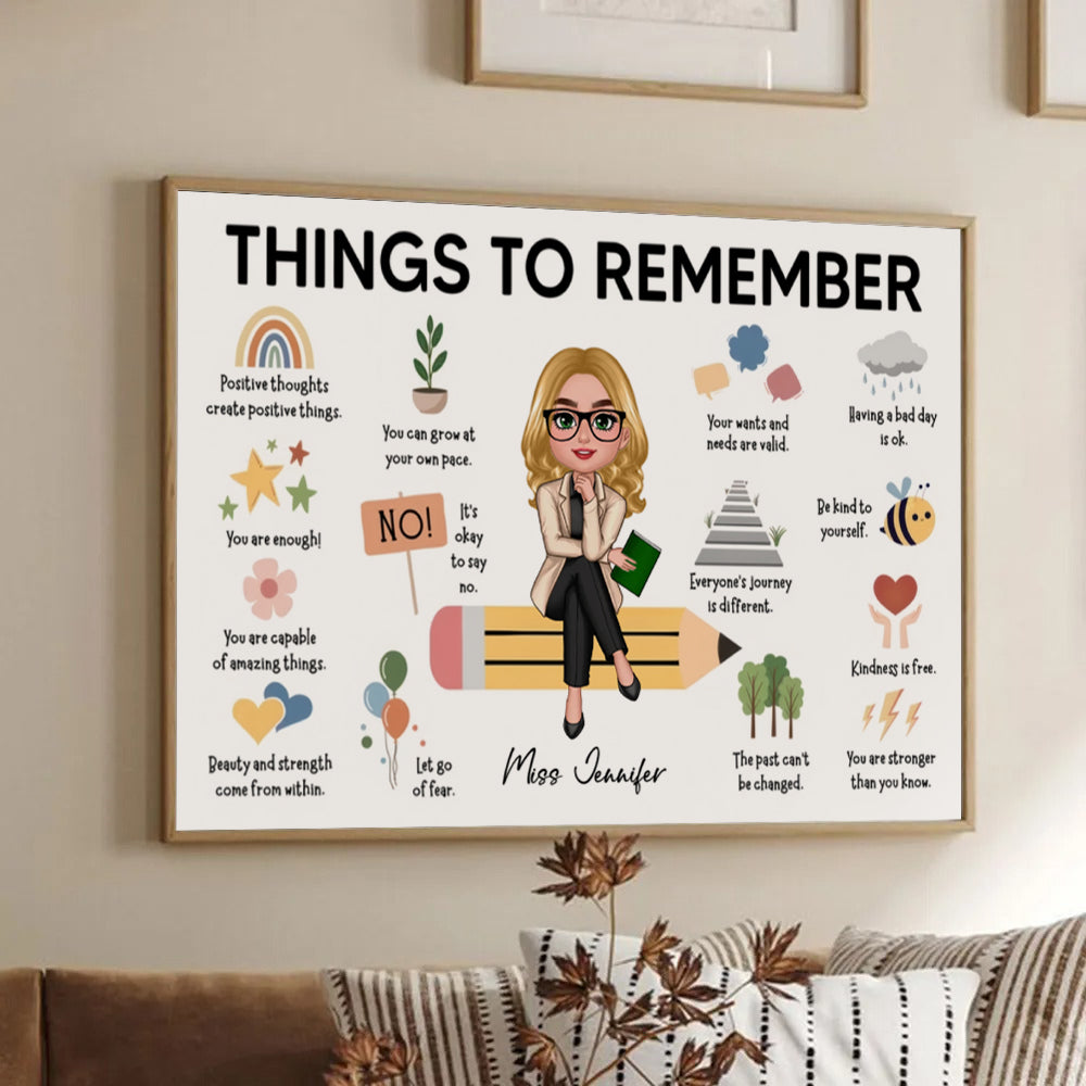 Things to Remember Gift For Teacher - Personalized Canvas - Back To School, 1st Day of School - Custom Gift For Teachers & Educators, Classroom Decoration