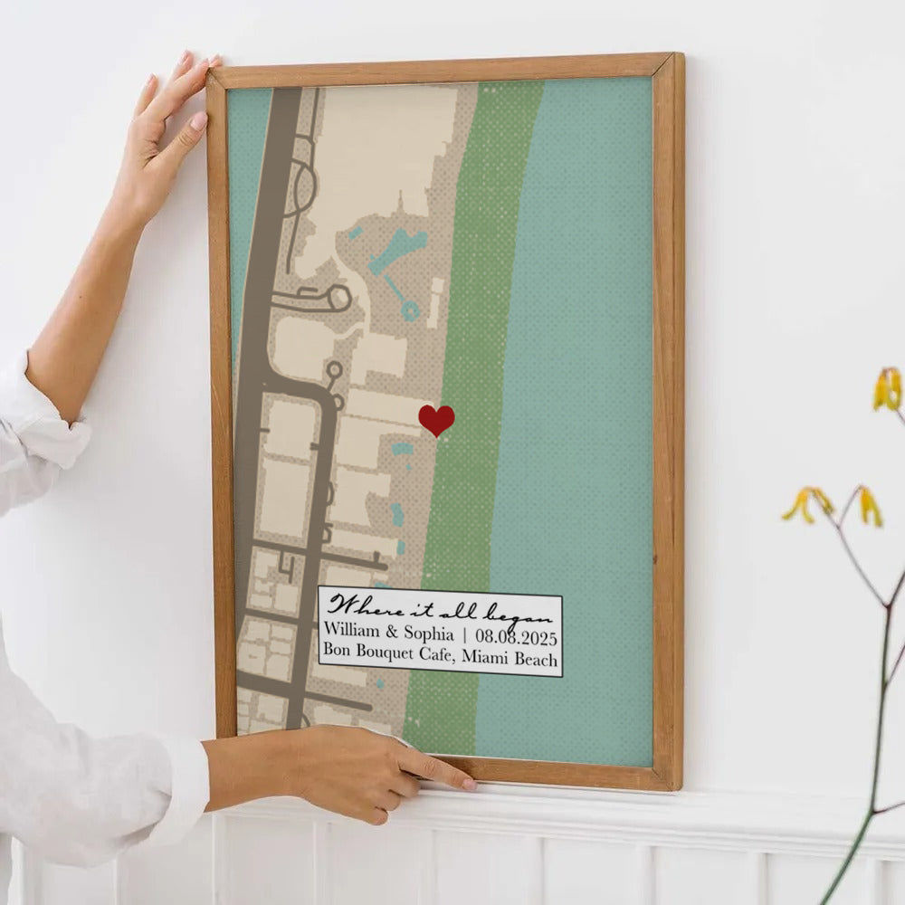 Where It All Began Where We Met Map Couple - Personalized Canvas Prints - Gift For Her/Him, Husband/Wife, Couples on Anniversary, Valentine's Day