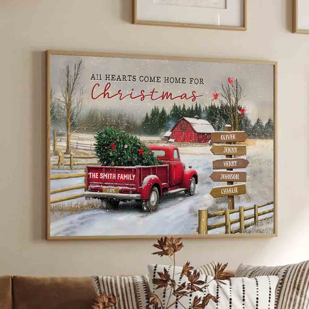 All Hearts Come Home For Christmas - Personalized Canvas - Gift For Family Members, Mom and Dad