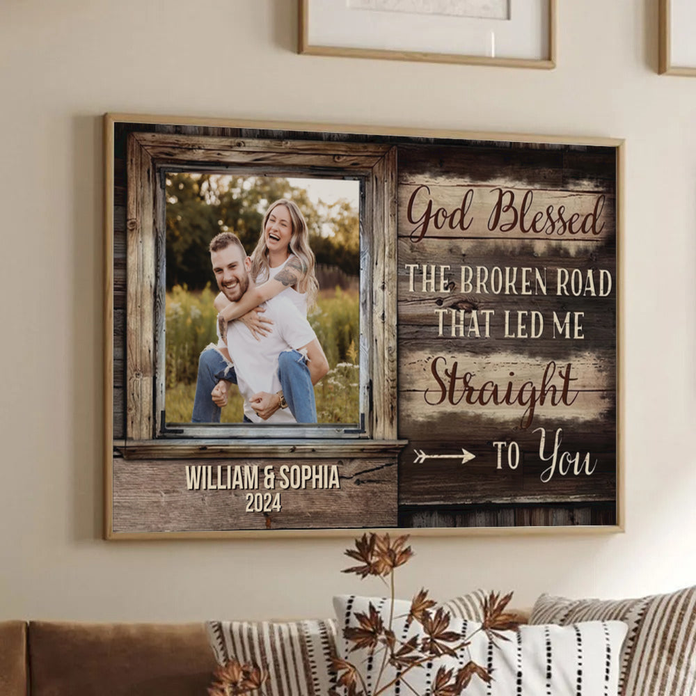 Custom Photo - God Bless Me Straight To You - Personalized Canvas - Gift For Her/Him, Husband/Wife, Couples on Anniversary, Valentine