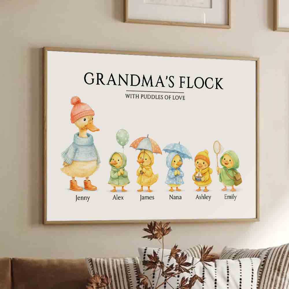 Grandparents's Flock with Puddles of Love - Personalized Canvas Prints - Gift For Grandma, Grandpa, Grandparents