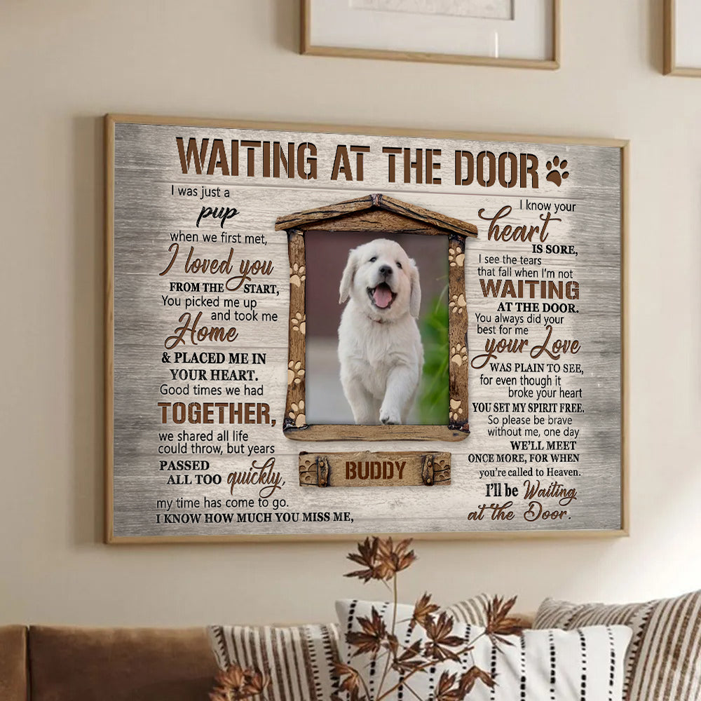 Custom Photo Waiting At The Door - Personalized Canvas - Memorial Gift For Dog Lovers, Cat Lovers, Pet Lovers