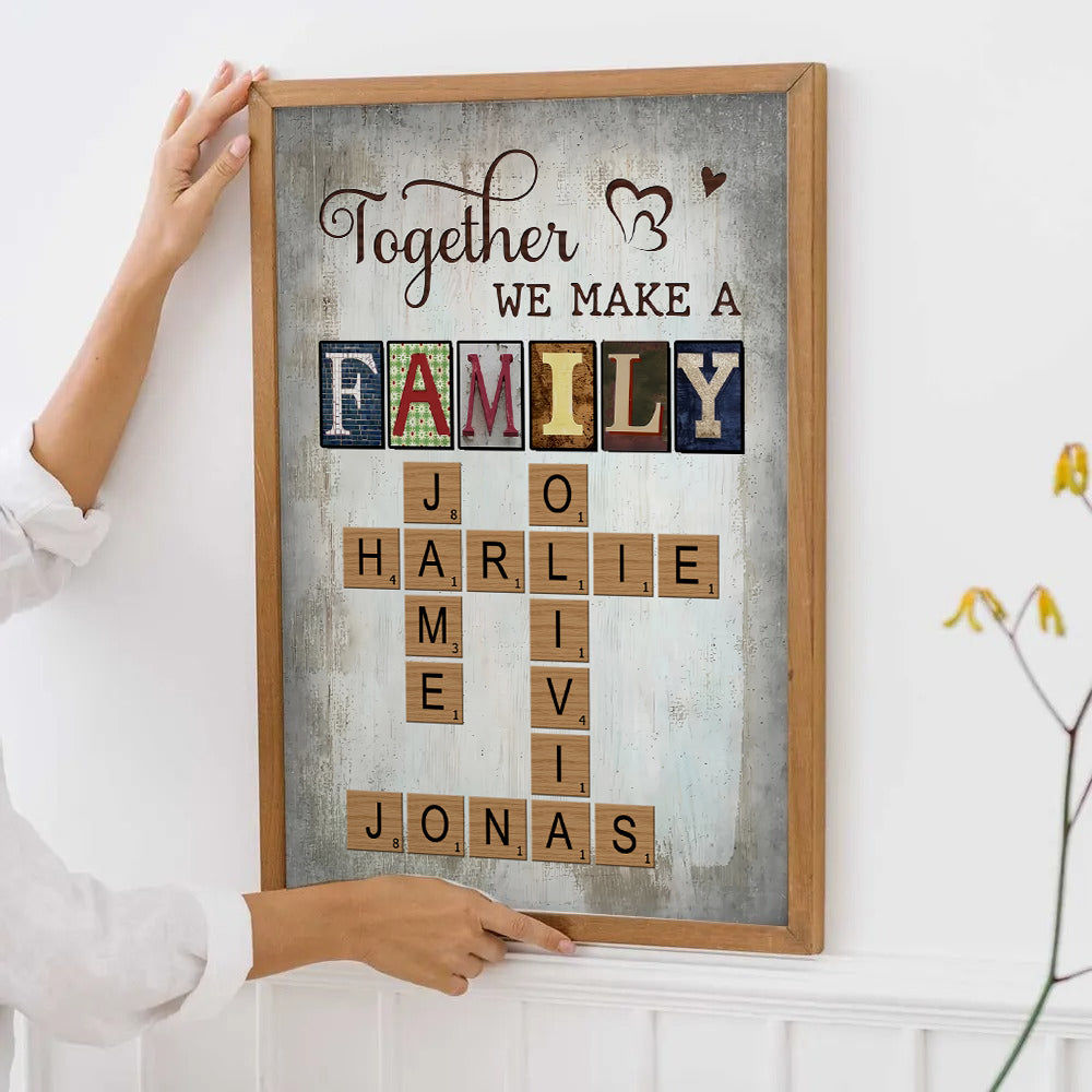 Together We Make A Family Crossword Art - Personalized Canvas Print - Gift For Family Members, Mom and Dad
