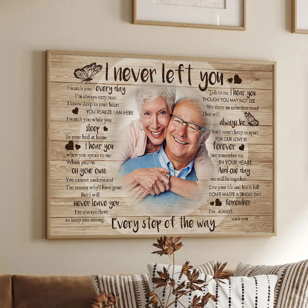 Custom Photo Never Left You - Personalized Canvas - Memorial Gift For Family Members, Loss of Mom, Dad