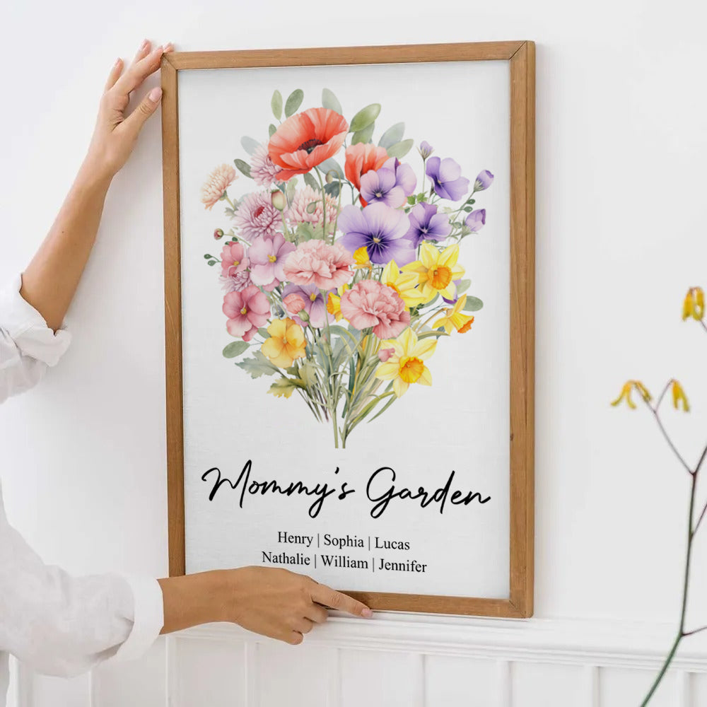 Family Birth Flower Bouquet Flowers - Personalized Canvas Prints - Mother's Day Gift For Mom, Grandma