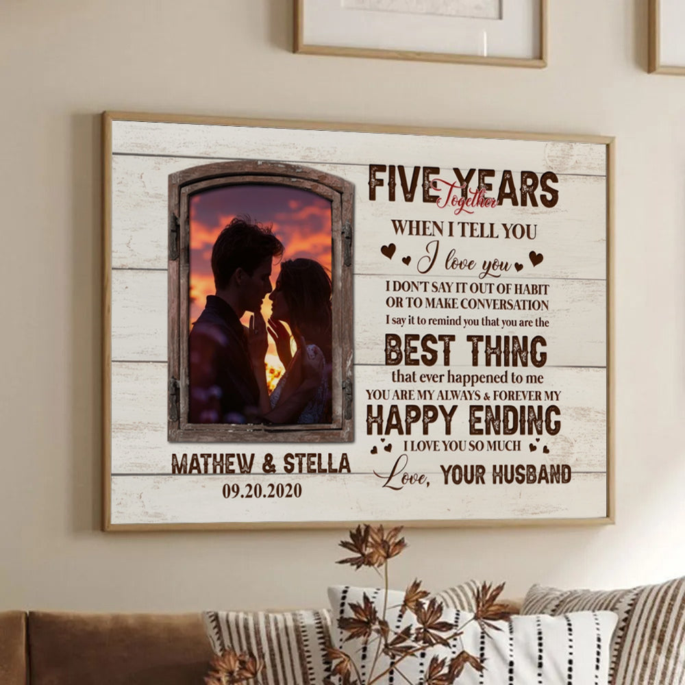 Custom Photo Five Years Together Couple - Personalized Canvas Print - Gift For Her/Him, Husband/Wife, Couples on Anniversary, Valentine's Day