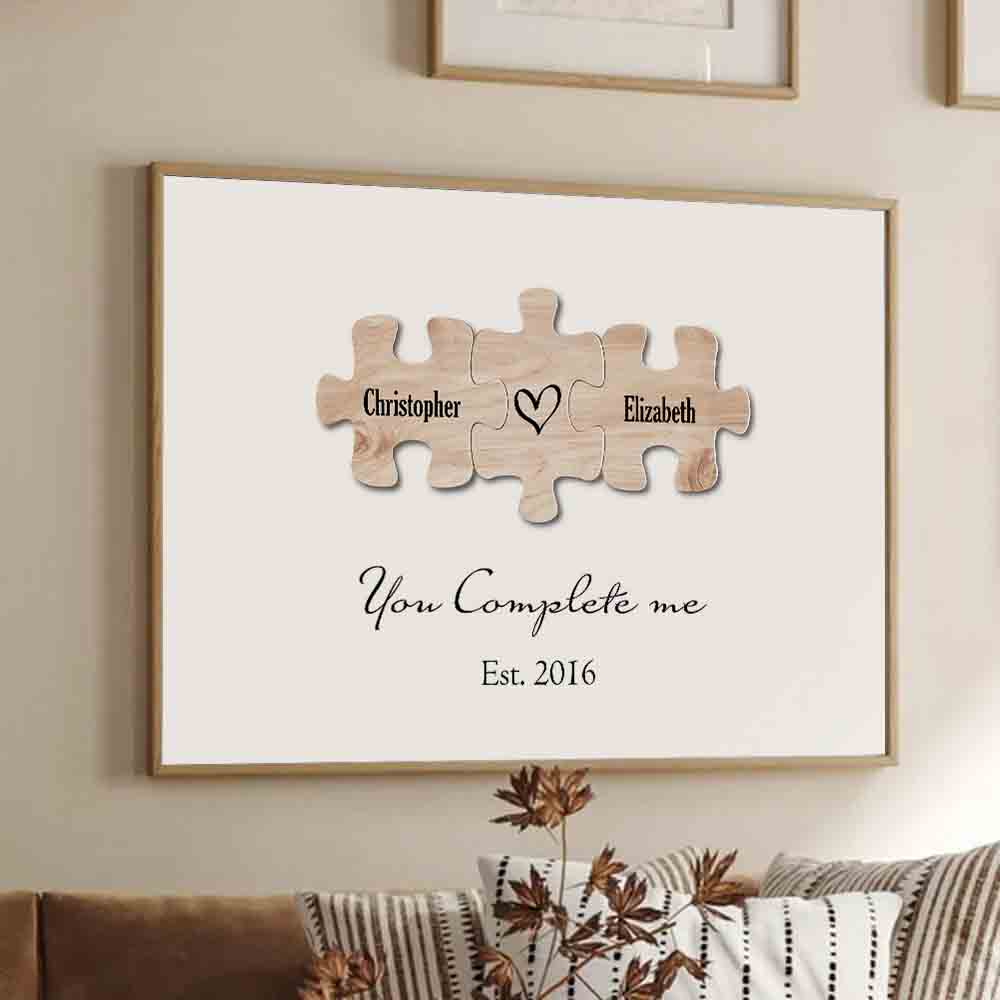 You Complete Me Couple Puzzle - Personalized Canvas Prints - Gift For Her/Him, Husband/Wife, Couples on Anniversary, Valentine's Day