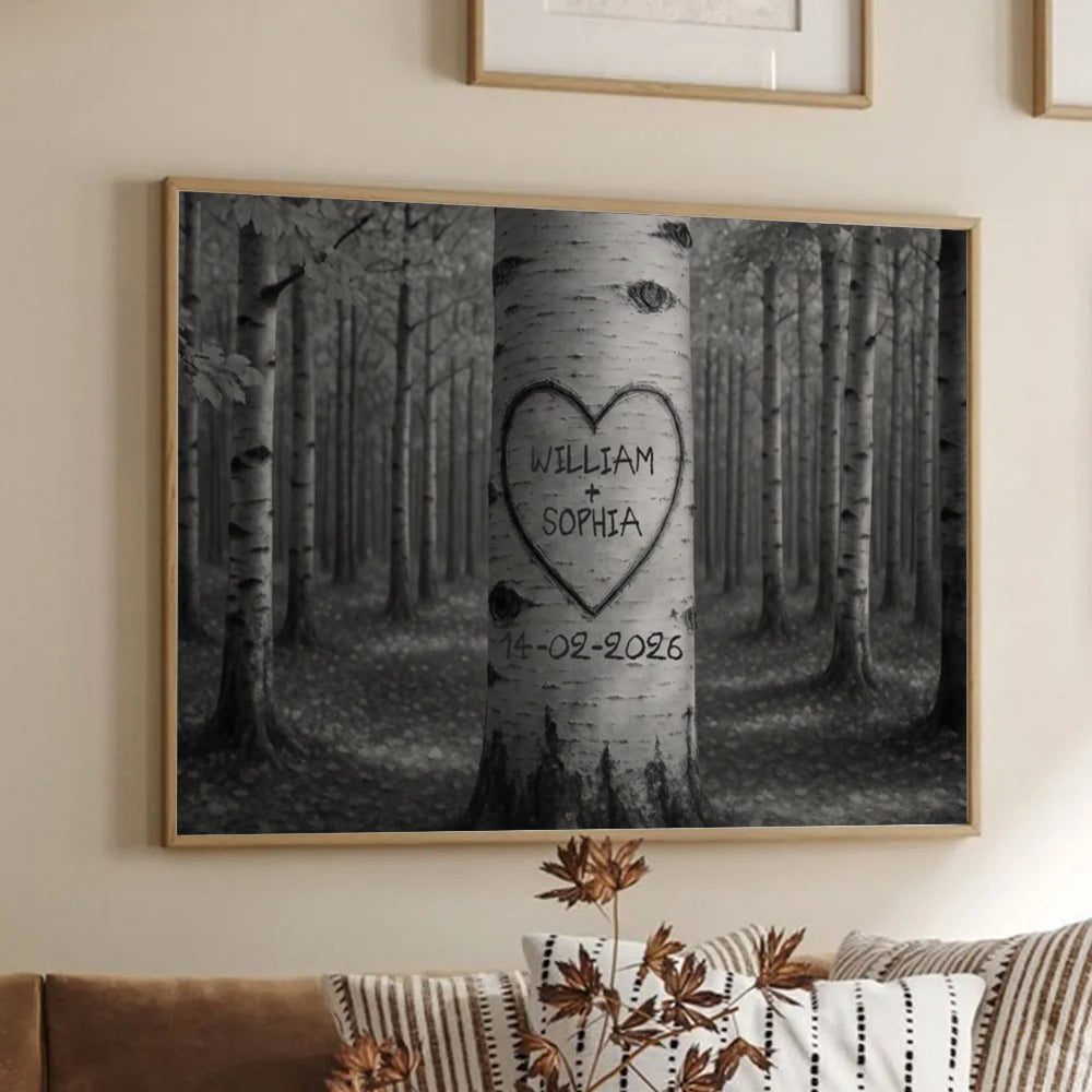Couple Names Tree Carving Heart - Personalized Canvas Prints - Gift For Her/Him, Husband/Wife, Couples on Anniversary, Valentine's Day